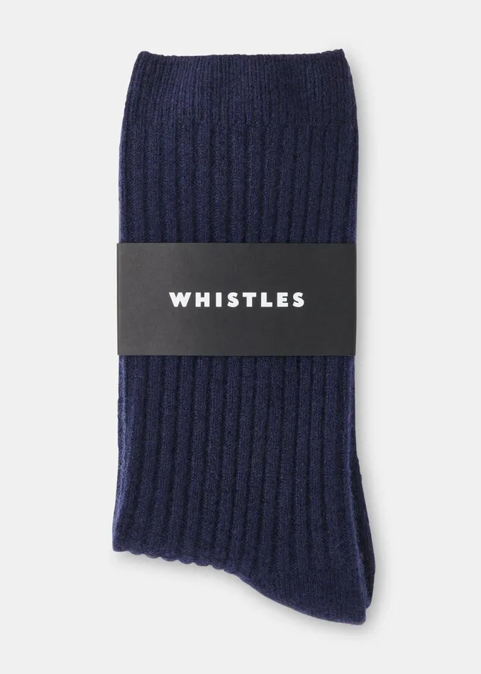 Women Socks and Tights Whistles Navy Cashmere Ribbed Socks