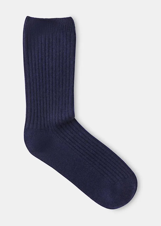 Women Socks and Tights Whistles Navy Cashmere Ribbed Socks