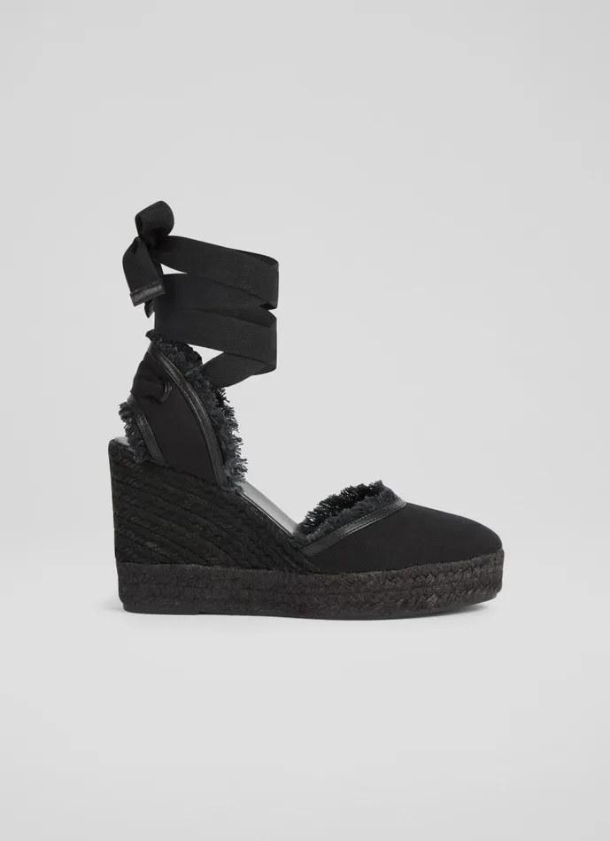 Women Sofia Black Canvas Espadrille Wedges Black LKBennett Sandals
