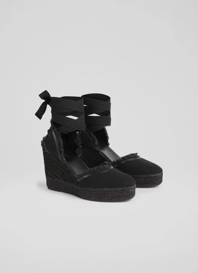 Women Sofia Black Canvas Espadrille Wedges Black LKBennett Sandals Women Sofia Black Canvas Espadrille Wedges Black LKBennett Sandals