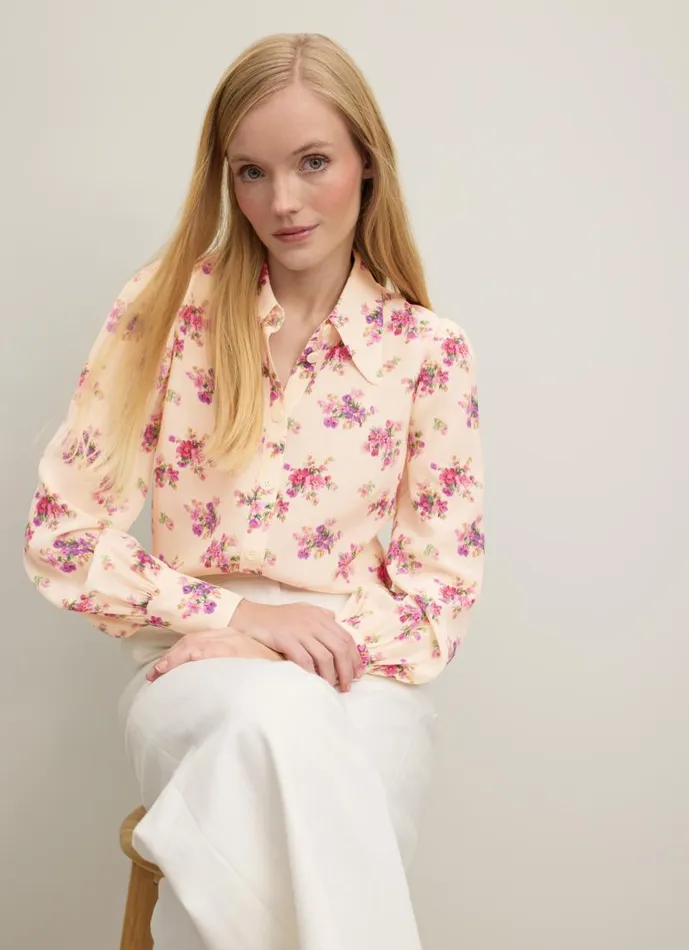 Women Sonya Bouquet Print Silk Blouse Cream LKBennett Tops