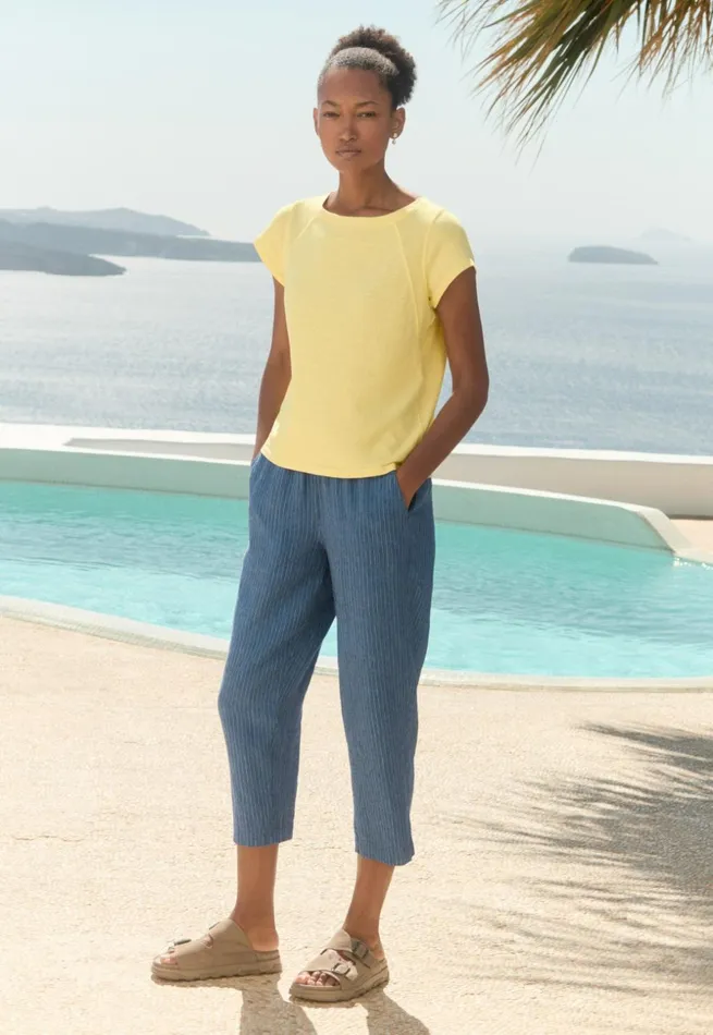 Women Striped Pullon Trousers Petrol Blue Poetry Fashion Trousers and Shorts