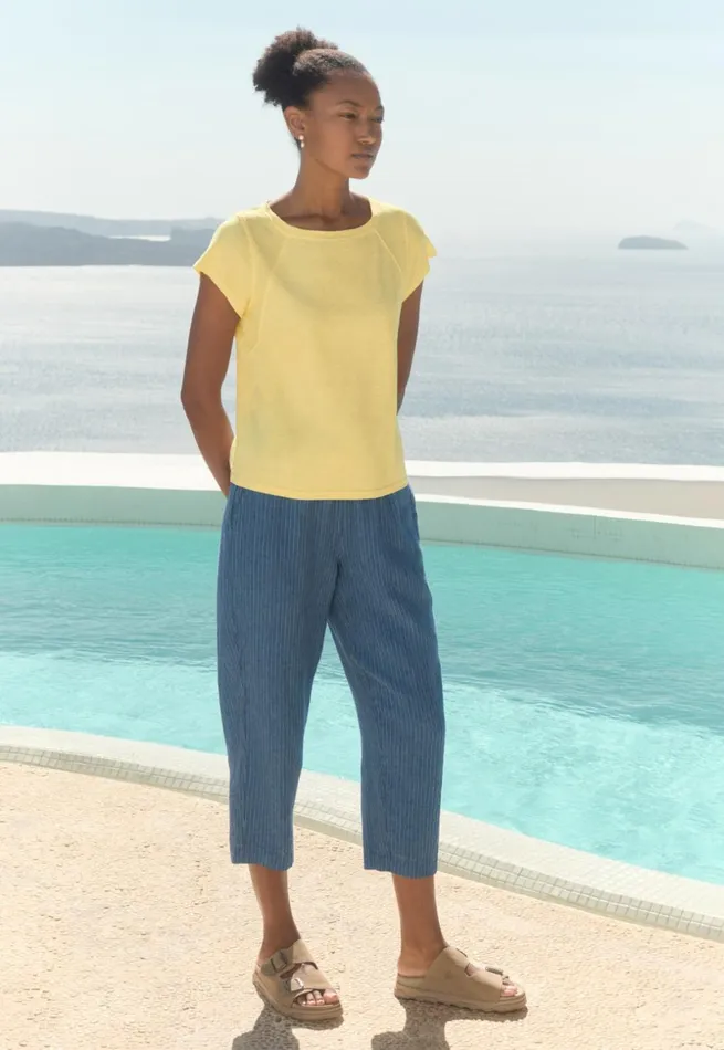 Women Striped Pullon Trousers Petrol Blue Poetry Fashion Trousers and Shorts