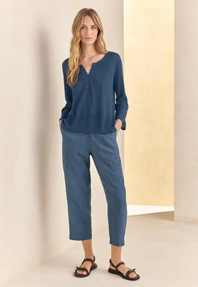 Women Striped Pullon Trousers Petrol Blue Poetry Fashion Trousers and Shorts