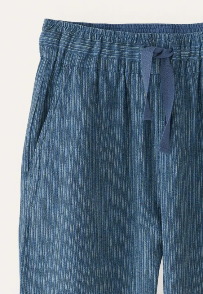 Women Striped Pullon Trousers Petrol Blue Poetry Fashion Trousers and Shorts