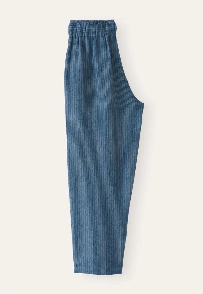 Women Striped Pullon Trousers Petrol Blue Poetry Fashion Trousers and Shorts