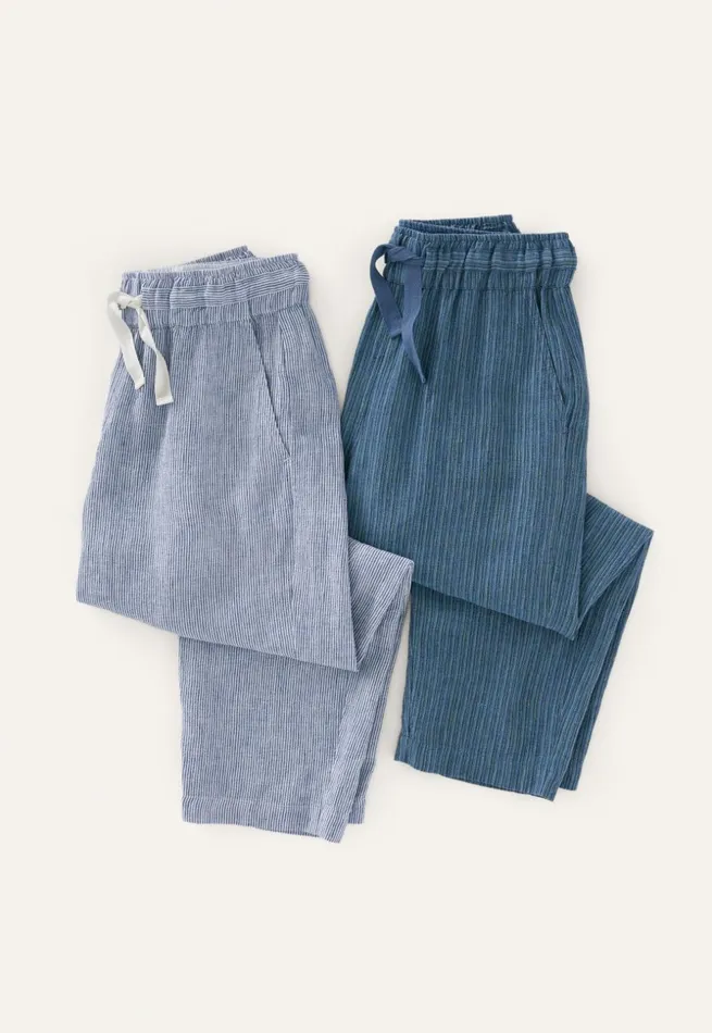 Women Striped Pullon Trousers Petrol Blue Poetry Fashion Trousers and Shorts