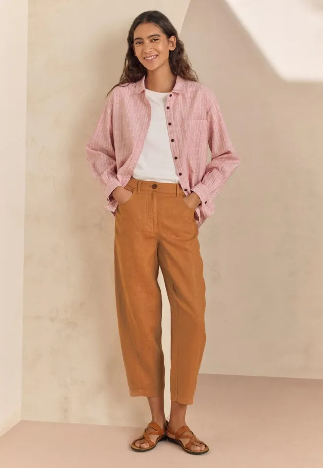Women Striped Shirt Soft Coral Poetry Fashion Shirts and Tunics
