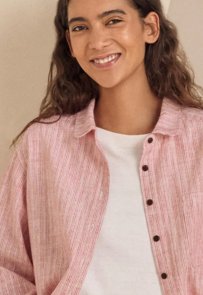 Women Striped Shirt Soft Coral Poetry Fashion Shirts and Tunics