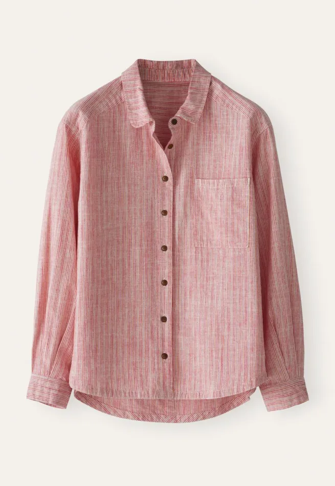 Women Striped Shirt Soft Coral Poetry Fashion Shirts and Tunics