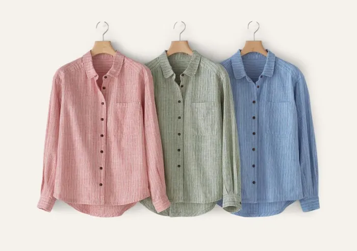 Women Striped Shirt Soft Coral Poetry Fashion Shirts and Tunics