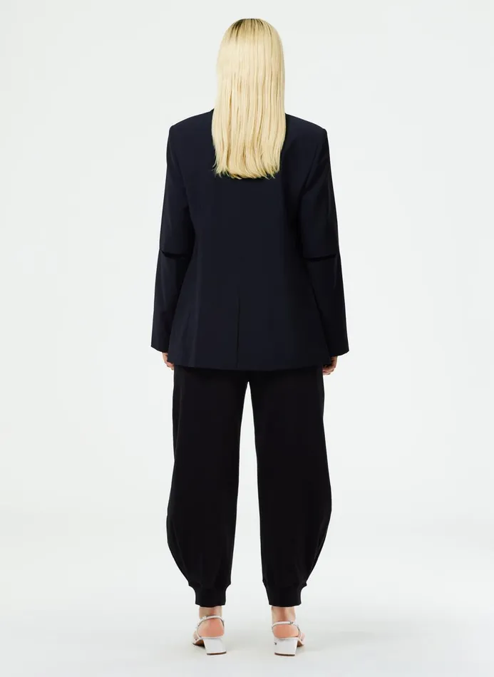 Women Suits Tibi Tropical Wool Cutout Sleeve Marlon Blazer Navy