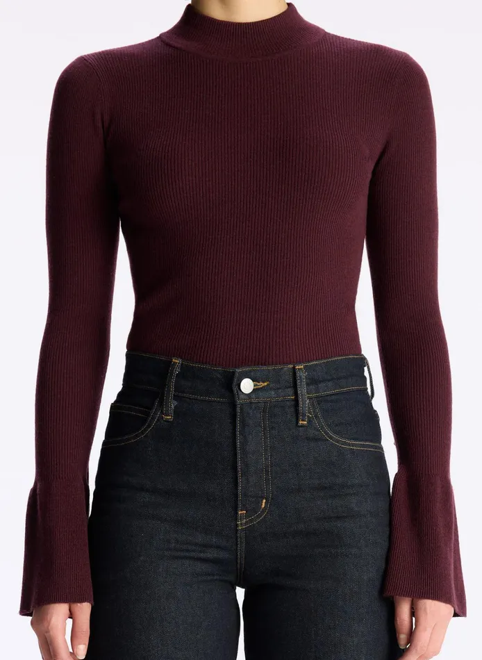 Women Sweaters ALC Devin Stretch Wool Sweater Deep Carob