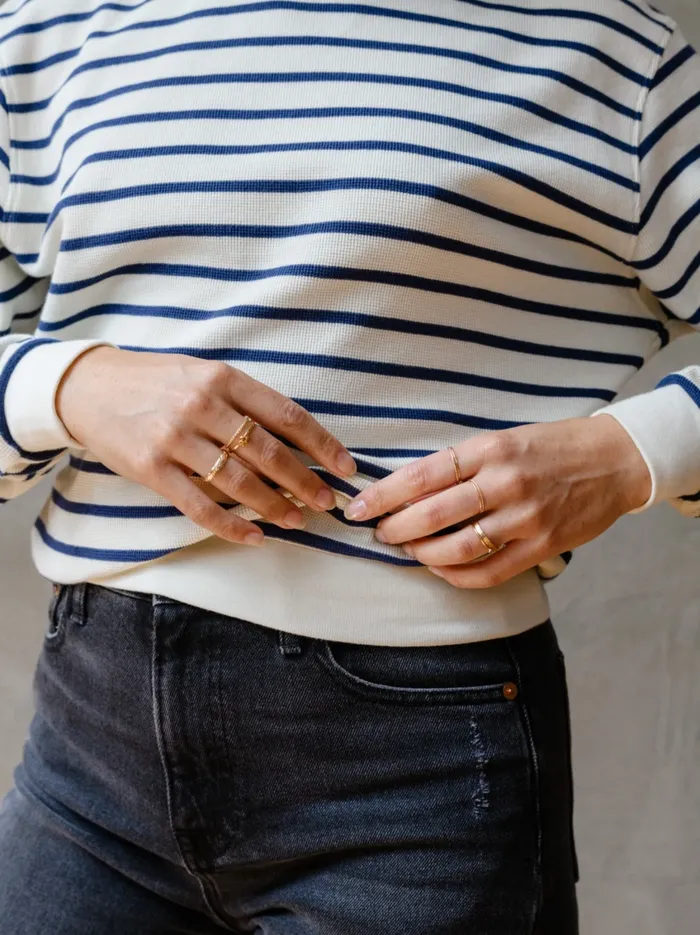 Women Sweaters Able Brea Waffle Sweatshirt MidnightAlmond Stripe