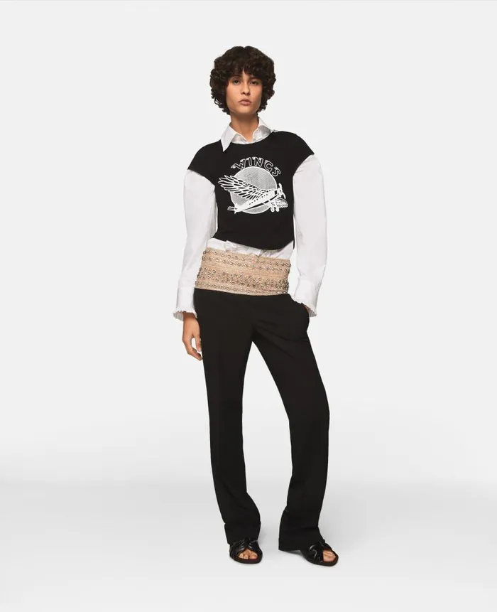 Women Sweatshirts And TShirts Stella McCartney Wings Graphic Cotton Baby Tee Midnight Black