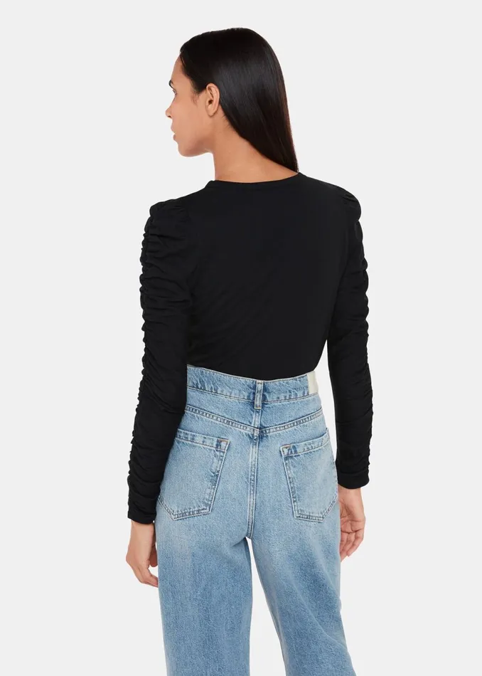 Women TShirts Whistles Black Ruched Sleeve Top