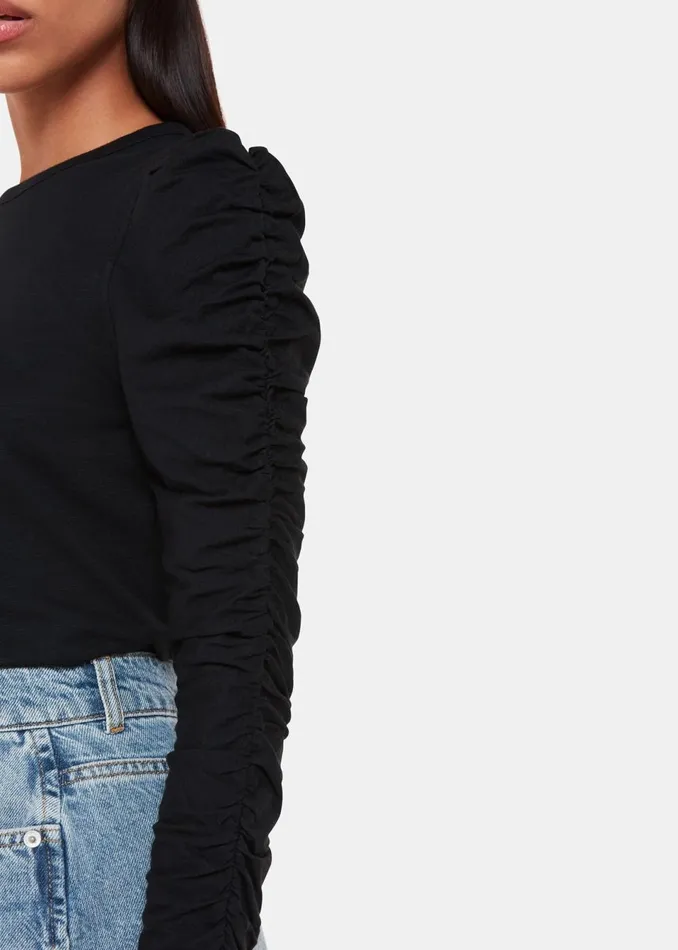 Women TShirts Whistles Black Ruched Sleeve Top