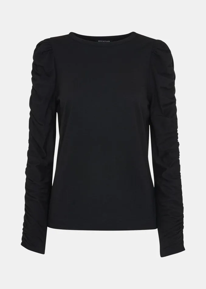 Women TShirts Whistles Black Ruched Sleeve Top