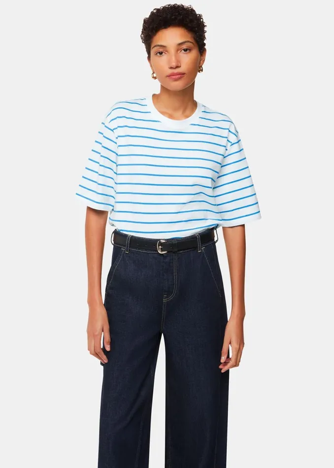 Women TShirts Whistles Blue Stripe Short Sleeve TShirt