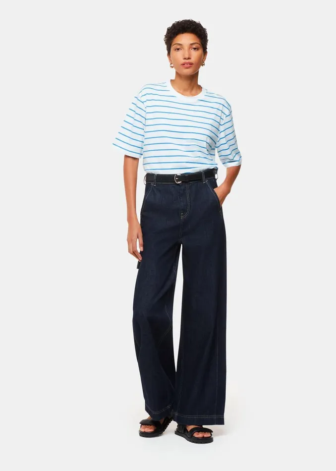 Women TShirts Whistles Blue Stripe Short Sleeve TShirt