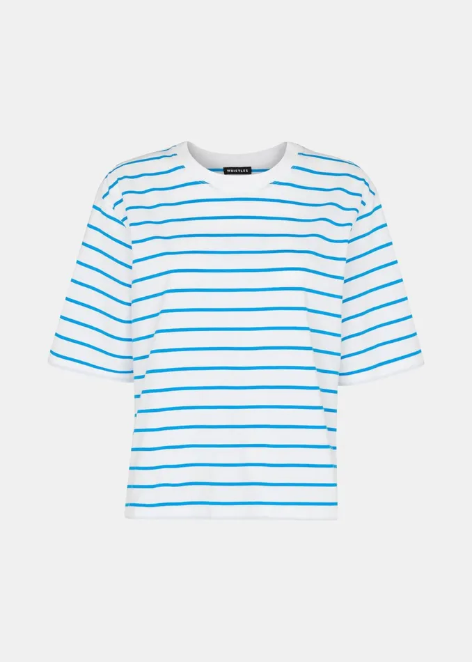 Women TShirts Whistles Blue Stripe Short Sleeve TShirt