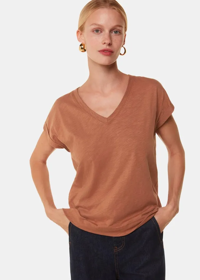 Women TShirts Whistles Tan Willa V Neck Cap Sleeve Tee