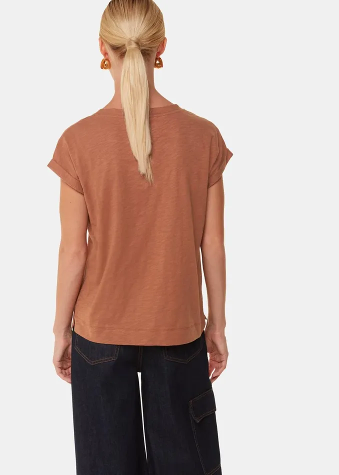 Women TShirts Whistles Tan Willa V Neck Cap Sleeve Tee