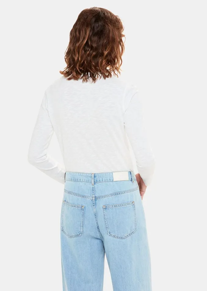 Women TShirts Whistles White Crew Neck Pocket Top