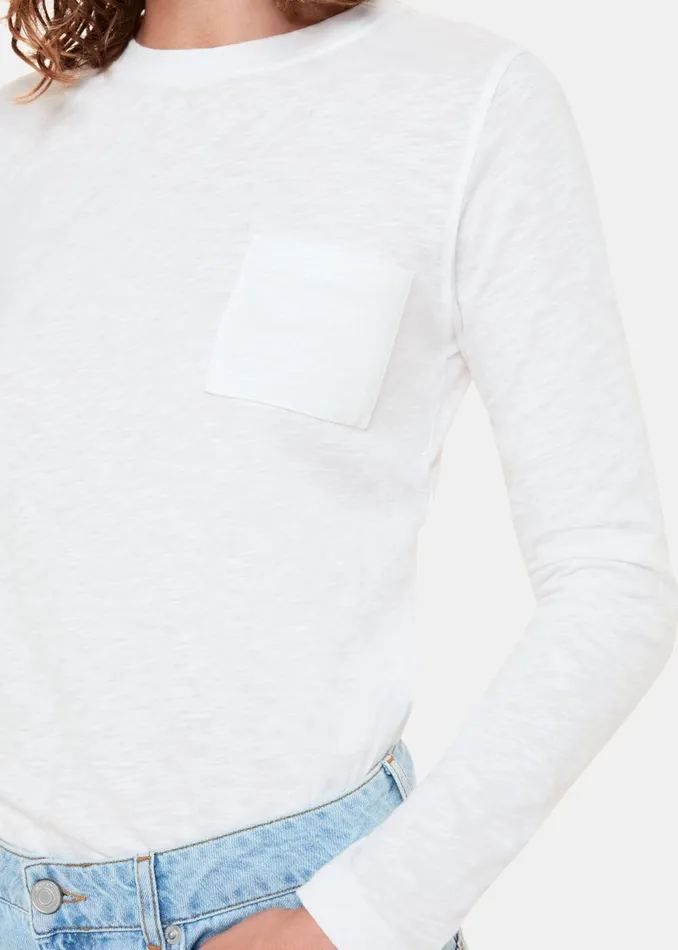 Women TShirts Whistles White Crew Neck Pocket Top