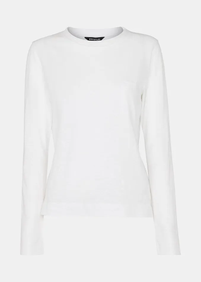 Women TShirts Whistles White Crew Neck Pocket Top