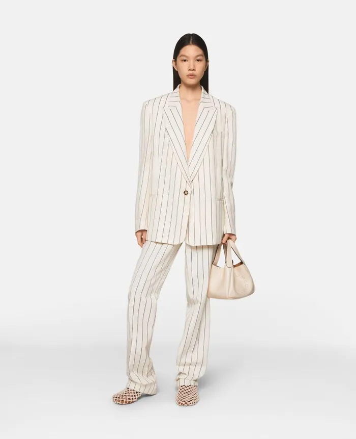 Women Tailoring Stella McCartney Striped MidRise StraightLeg Trousers Cream With Black Pinstripe