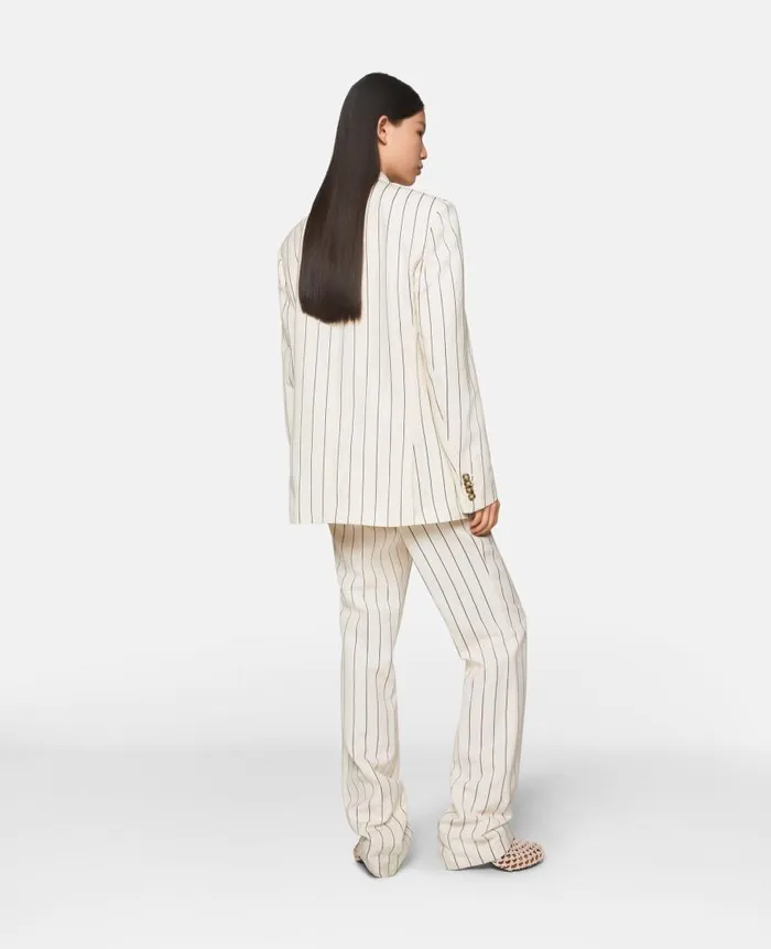 Women Tailoring Stella McCartney Striped MidRise StraightLeg Trousers Cream With Black Pinstripe