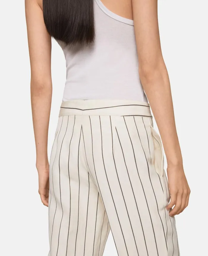 Women Tailoring Stella McCartney Striped MidRise StraightLeg Trousers Cream With Black Pinstripe