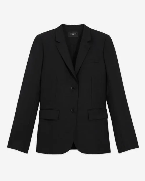 Women Tailoring The Kooples Black Wool Suit Jacket Cinched Cut Black