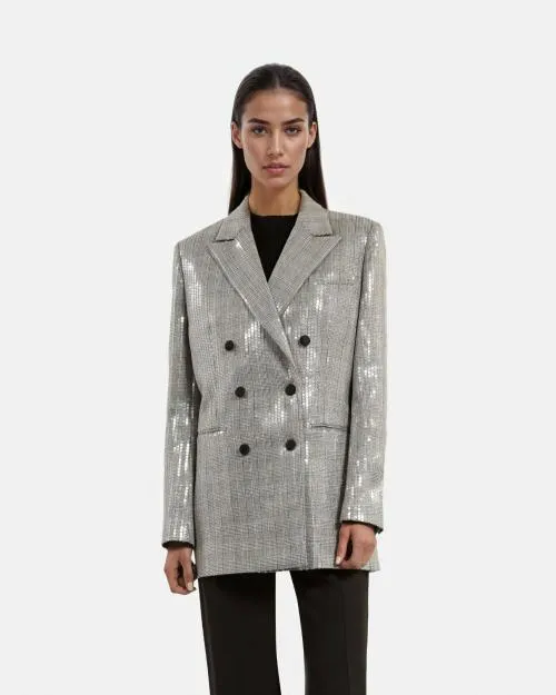 Women Tailoring The Kooples Gray Prince Of Wales Sequin Jacket Grey
