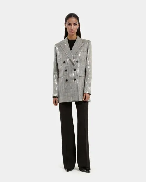 Women Tailoring The Kooples Gray Prince Of Wales Sequin Jacket Grey