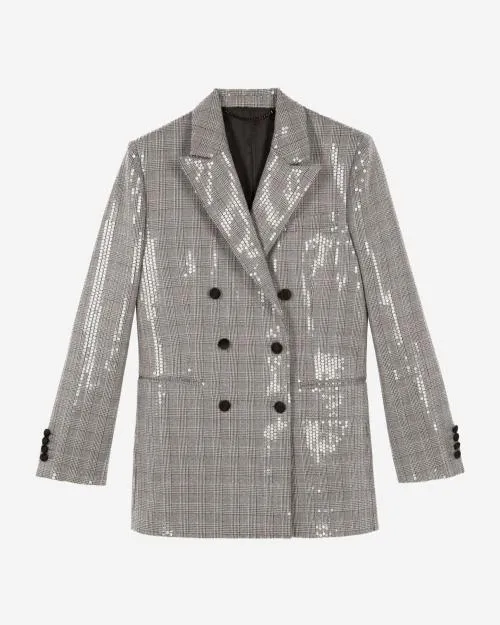 Women Tailoring The Kooples Gray Prince Of Wales Sequin Jacket Grey