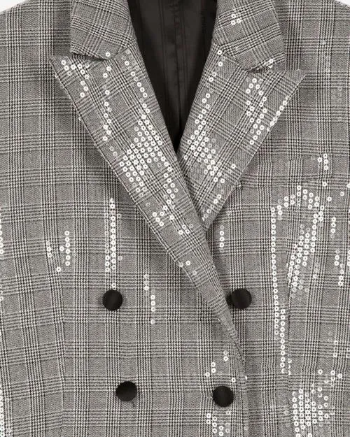 Women Tailoring The Kooples Gray Prince Of Wales Sequin Jacket Grey