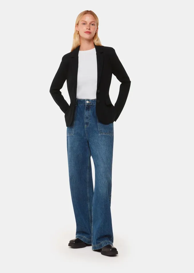 Women Tailoring Whistles Black Slim Jersey Jacket