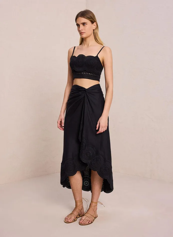 Women Tees and Tanks ALC Positano Linen Eyelet Top Blackblack