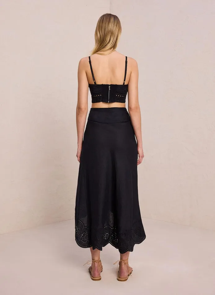 Women Tees and Tanks ALC Positano Linen Eyelet Top Blackblack