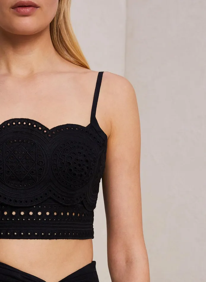 Women Tees and Tanks ALC Positano Linen Eyelet Top Blackblack