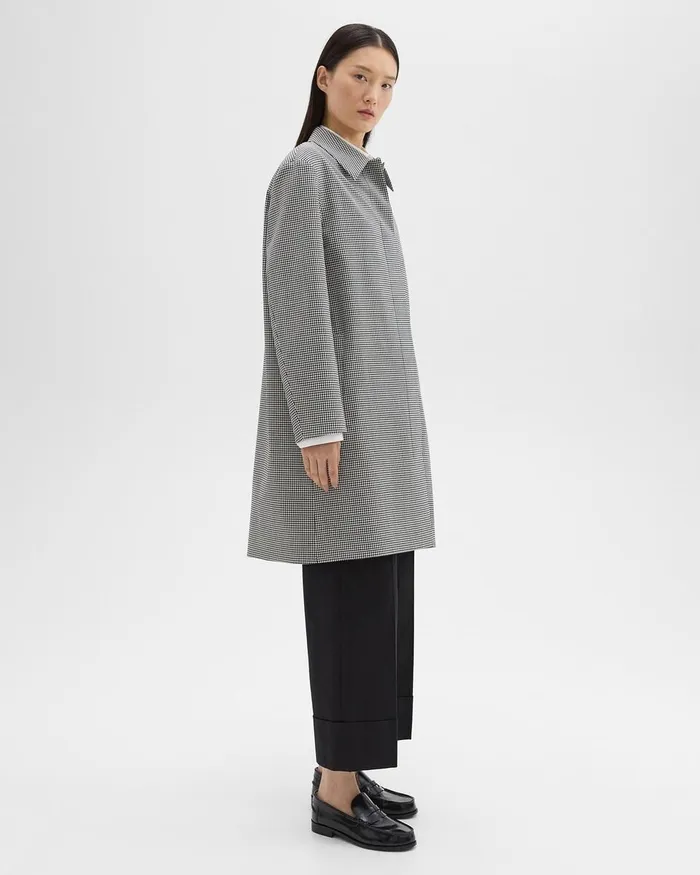 Women Theory Outerwear Car Coat In Checked Stretch Wool Black Multi