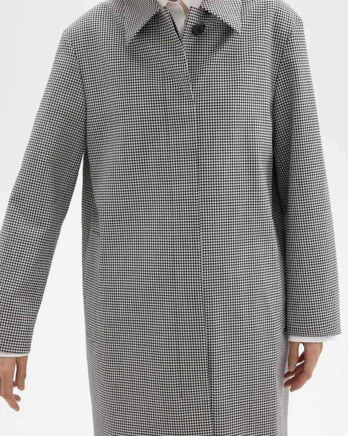 Women Theory Outerwear Car Coat In Checked Stretch Wool Black Multi