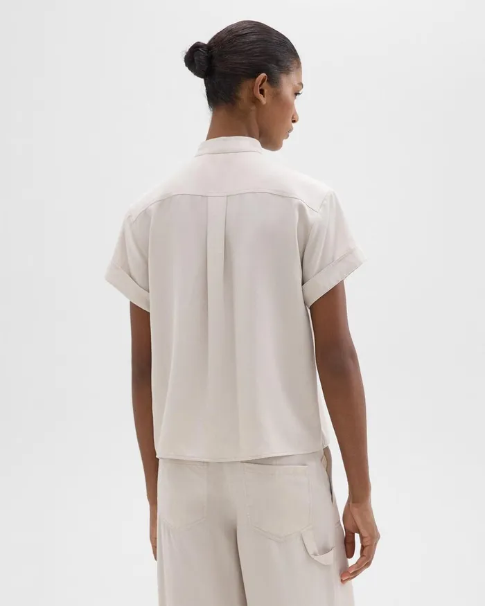 Women Theory Tops Military Shirt In Fluid Twill New Sand