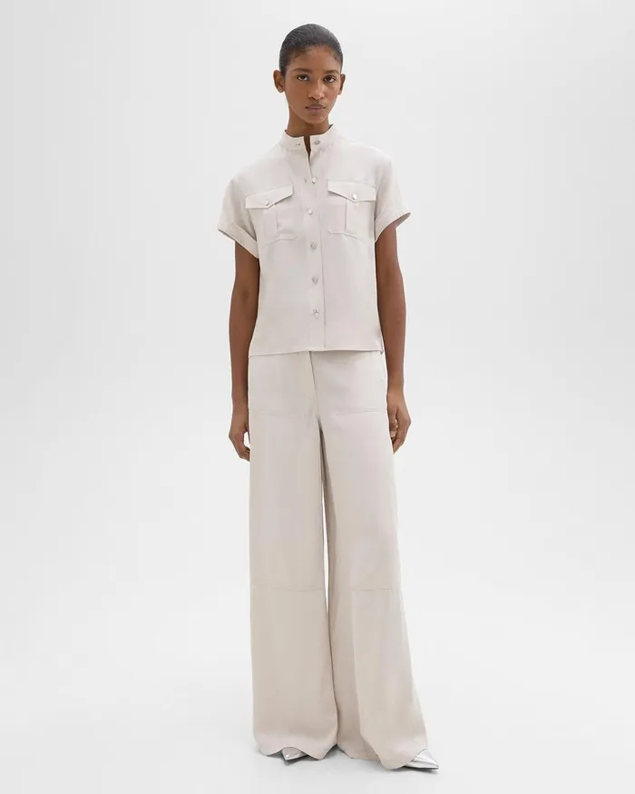 Women Theory Tops Military Shirt In Fluid Twill New Sand
