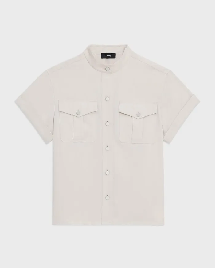 Women Theory Tops Military Shirt In Fluid Twill New Sand