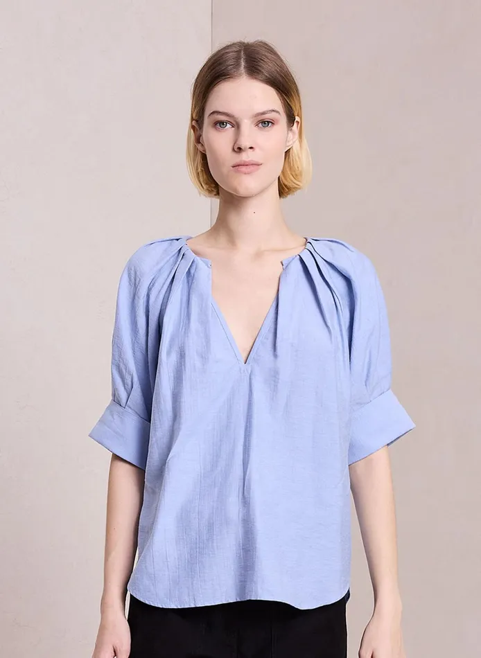 Women Tops ALC Carey Cotton Linen Top Powder Blue