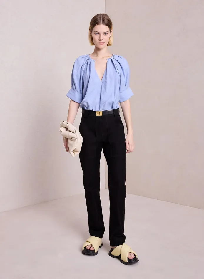 Women Tops ALC Carey Cotton Linen Top Powder Blue