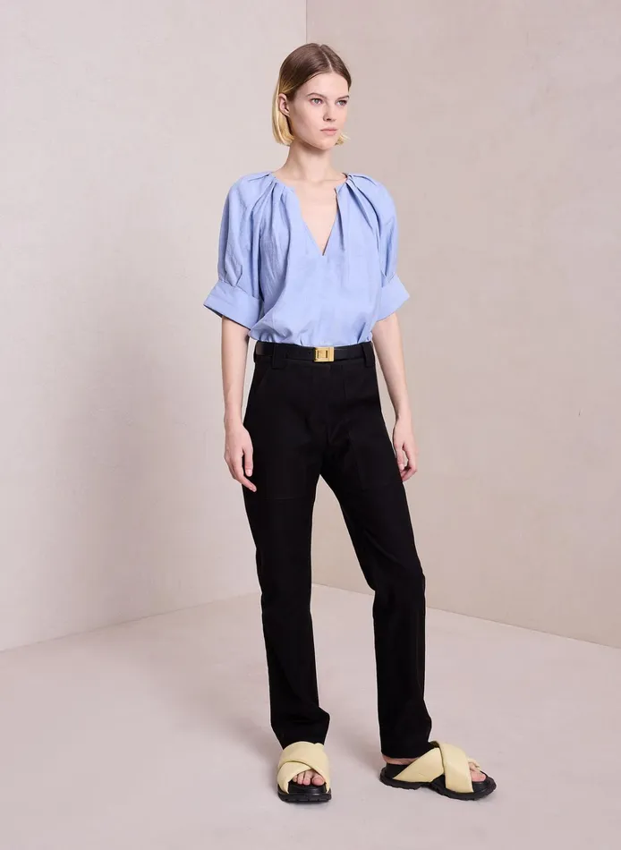 Women Tops ALC Carey Cotton Linen Top Powder Blue